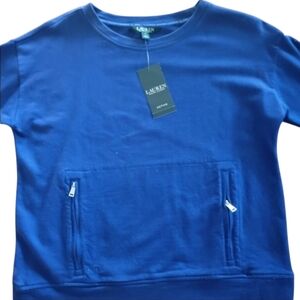Lauren Ralph Lauren NWT Blue Zipped Pocket Pullover Active Fleece Small Cozy